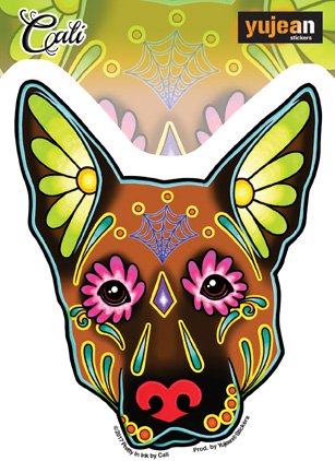 Cali German Shepherd, Sugar Skull Dog - 4.5" x 5" - Sticker DECAL