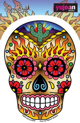 Sunny Buick, WESTERN SUGAR SKULL, In/Out Weather Protected, Extra Long Lasting Die-Cut Vinyl STICKER / DECAL - 3.75" x 5