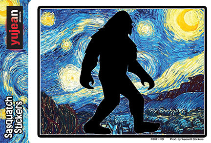 SASQUATCH STARRY NIGHT STICKER - "Sasquatch Starry Night" Weather Resistant Long Lasting In / Out Door Die-Cut Decal Sticker - 5.25" x 4"