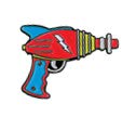 RAY GUN - Exclusive Original Matt Stewart Artwork, Enamel LAPEL PIN, 1.25" X .9"