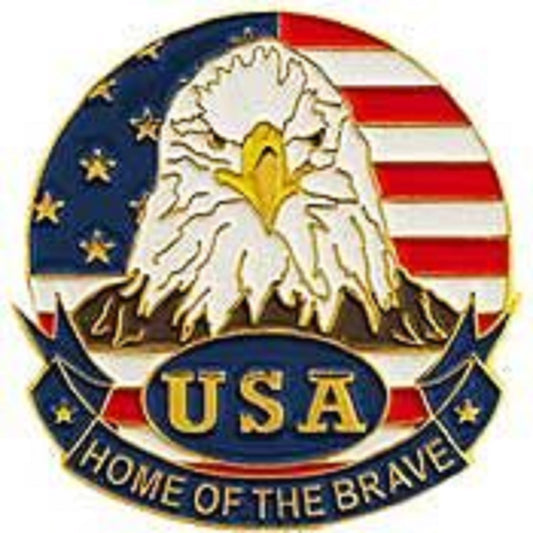USA & PATRIOTIC, USA FLAG EAGLE CIRCLE Home Of The Srave - Artwork, Expertly Designed PIN - 1"