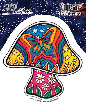 Dan Morris, Celestial Butterfly Mushroom STICKER Decal - 4" x 4" - Weather/UV Resistant, Extra Long Lasting Vinyl Die-Cu
