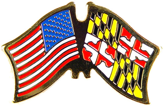 USA STATES, USA & MARYLAND Cross Flags - Original Artwork, Expertly Designed PIN - 1.125"