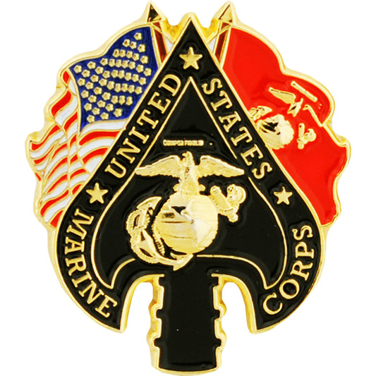 U.S. MARINES, USMC SPADE & FLAGS - Original Artwork, Expertly Designed PIN - 1.125"
