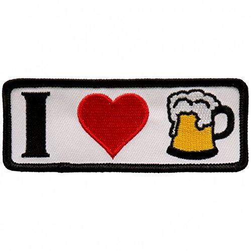 I LOVE BEER, PATCH - I 'Heart' BEER - High Thread Iron-On Heat Sealed Backing Sew-On Biker's Patch - 4" x 2"