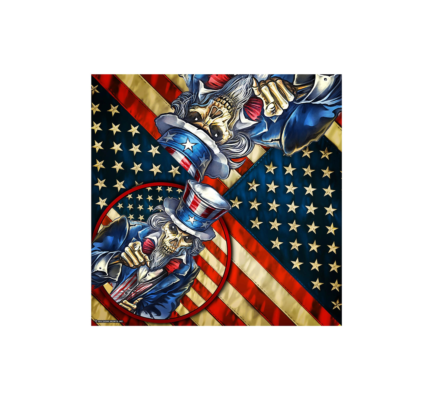 UNCLE SAM, BANDANA - Officially Licensed Biker's Collection Uncle Sam US Flag Artwork Design BANDANA - 21" x 21"