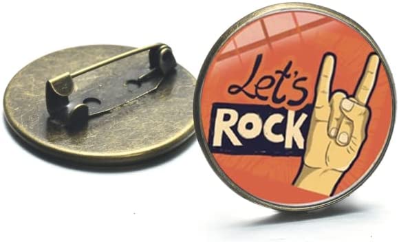 Rock Band Cool Gesture Let's Rock Badge Pin - Harajuku Style Hip Hop Rock Hand Printed w/ Glass Round Brooch Button Pin - 2cm