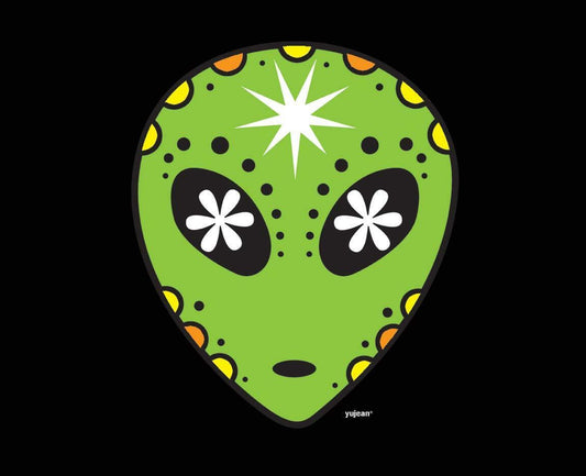 Alien Sugar Skull Expertly Design Cotton TOTE Shopping BAG - 13" x 16" - Black