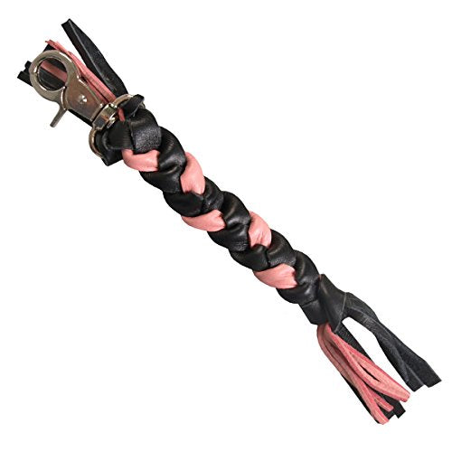 Genuine Braided Bikers Key Chain, BLACK & PINK - Heavy Duty Lobster Claw Clasp KEYCHAIN
