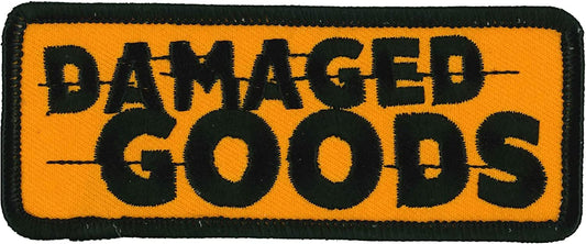 DAMAGED GOODS PATCH - High Thread Rayon Iron-On Heat Sealed Backing Sew-On Patch - 4" x 2"