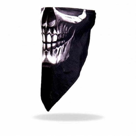 Human Skull Design Bikers Mask, Hook and Loop Fastener, Triangle Fleece Lined Neck Warmer Face Wrap, Facemask - One Size