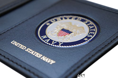US Navy Leather Wallet, Officially U.S. Navy Military Genuine Leather Bilfold Wallet - Single ID with CC Slots