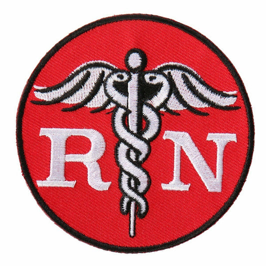 Original Design RN CIRCLE Symbol, Exceptional Quality Iron-On / Saw-On, Heat Sealed Backing Rayon PATCH - 3" x 3"