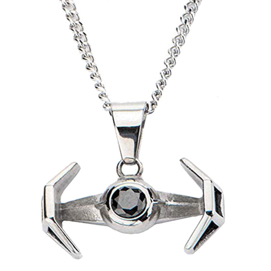 Star Wars Tie Fighter Pendent - Cross Round Stainless Steel Chain Pendant Necklace