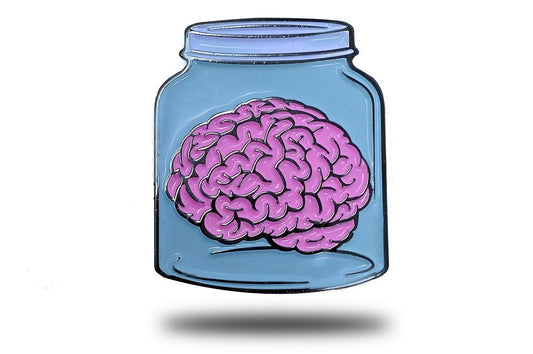 BRAIN IN A JAR PIN - Novelty Funny Brain in a Mason Jar, Cute Enamel Lapel PIN, LIGHT BLUE - 3 cm x 2.7 cm