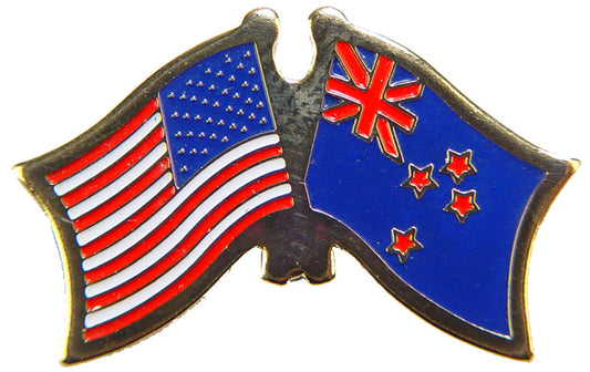INTERNATIONAL, USA & NEW ZEALAND Cross Flags - Original Artwork, Expertly Designed PIN - 1.125"