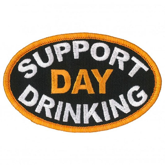 SUPPORT DAY DRINKING Vintage Oval Patch - High Thread Patriotic Iron-On Heat Sealed Backing / Sew-On PATCH - 4" x 2"