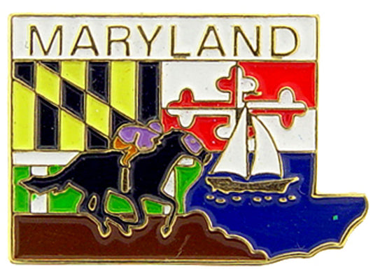 USA STATES, MARYLAND Map - Original Artwork, Expertly Designed PIN - 1"