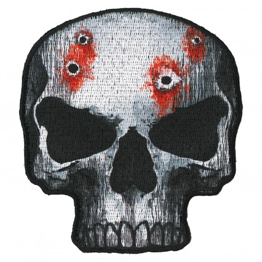 JUMBO SKULL with BULLET HOLES PATCH - The Embroidered Artwork Heat Sealed Backing Iron Sew-On Patch - 3.5" x 4"