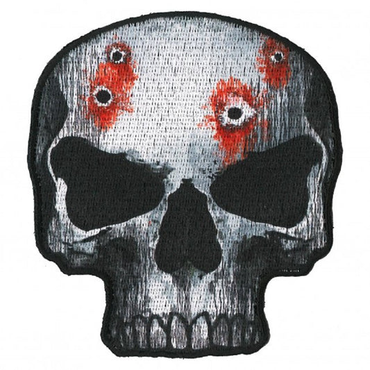 JUMBO SKULL with BULLET HOLES PATCH - The Embroidered Artwork Heat Sealed Backing Iron Sew-On Patch - 3.5" x 4"