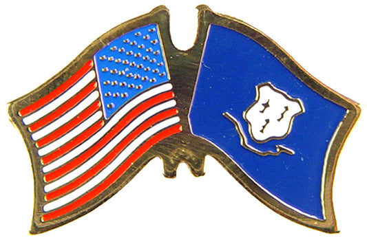 USA STATES, USA & CONNECTICUT Cross Flags - Original Artwork, Expertly Designed PIN - 1.125"