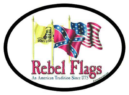 REBEL FLAGS An American Tradition Since 1773 Sticker - Artwork Vinyl - Reflective Oval Decal Sticker - 3.5" x 4.75"