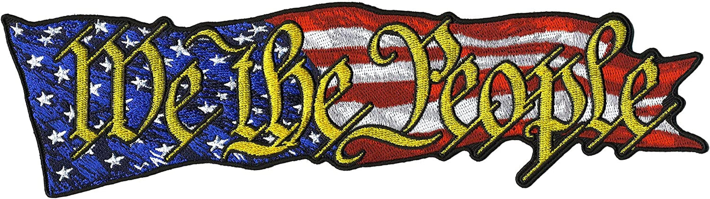 WE THE PEOPLE US FLAG, LARGE PATCH - US American Patriotic High Thread Iron-On Heat Sealed Backing Sew-On Patriotic Large Patch - 10" x 2.5"