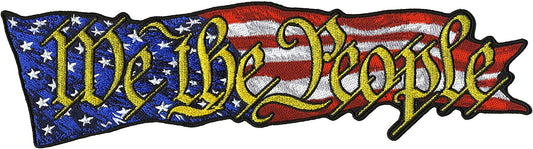WE THE PEOPLE US FLAG, LARGE PATCH - US American Patriotic High Thread Iron-On Heat Sealed Backing Sew-On Patriotic Large Patch - 10" x 2.5"