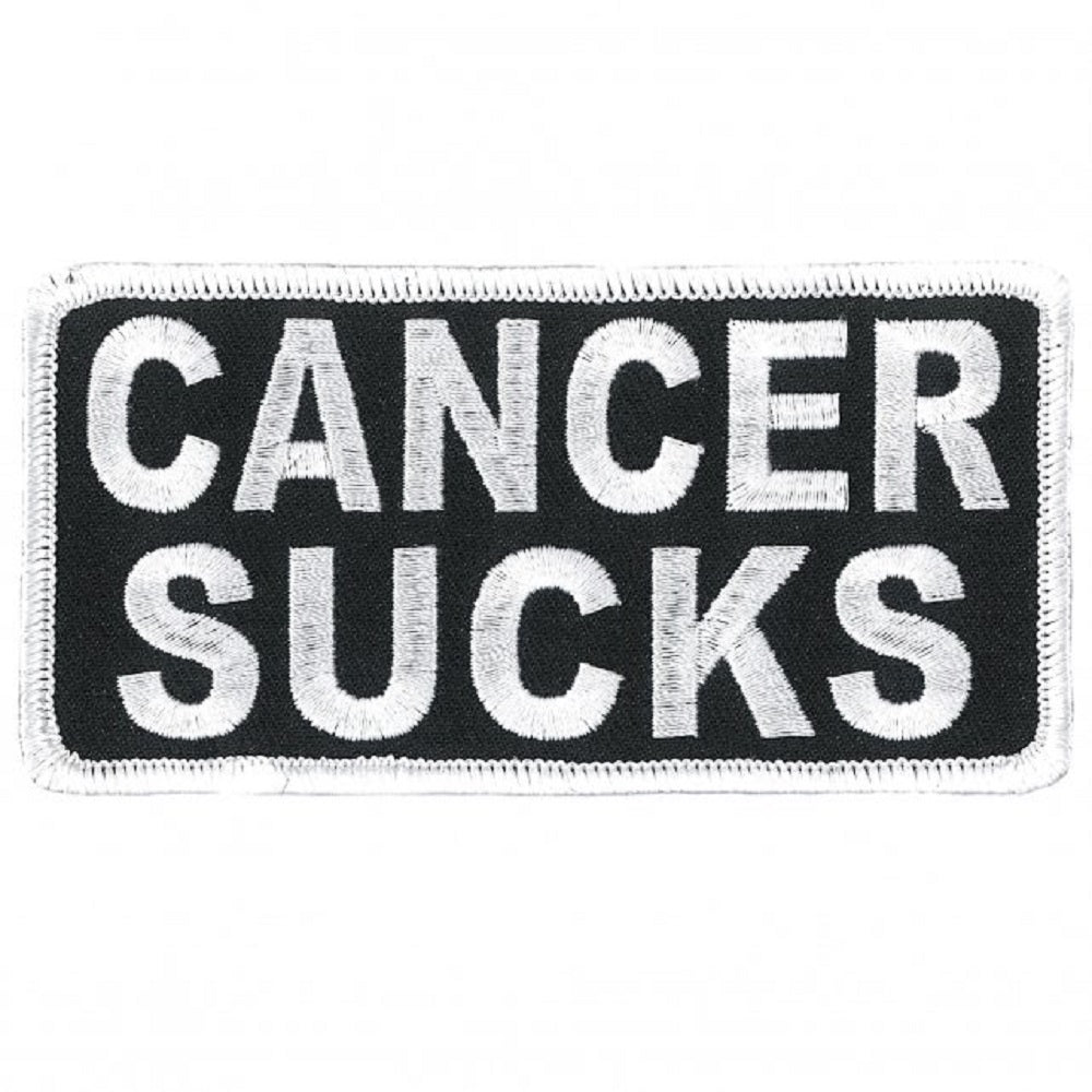 CANCER SUCKS in White Letters, Bikers PATCH, Thread Rayon Iron-On Heat Sealed Backing / Sew-On PATCH - 4" x 2"