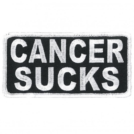 CANCER SUCKS in White Letters, Bikers PATCH, Thread Rayon Iron-On Heat Sealed Backing / Sew-On PATCH - 4" x 2"