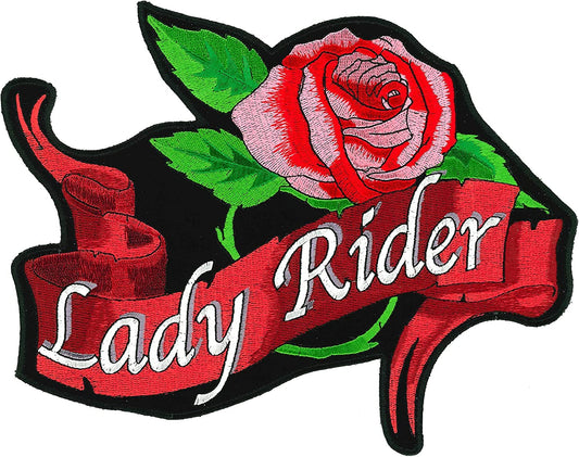 LADY RIDER PATCH - The Embroidered Artwork Heat Sealed Backing Sew-On / Iron-On Large Biker's Patch - 9" x 8"