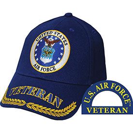 USAF, EMBLEM VETERAN - Embroidered Mens Ball Cap with Brass Buckle