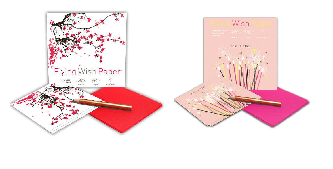 Flying Wish Paper Combo Pack, 1 x Cherry Blossoms + 1 x Make A Wish, Mini Kit Combos, Write it, Light it, Watch it Fly - (2 x Mini Sets) - 5" x 5" Each