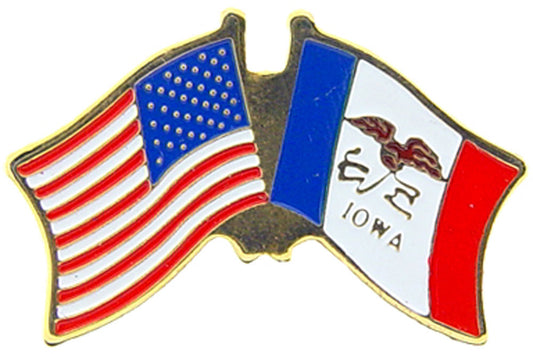 USA STATES, USA & IOWA Cross Flags - Original Artwork, Expertly Designed PIN - 1.125"