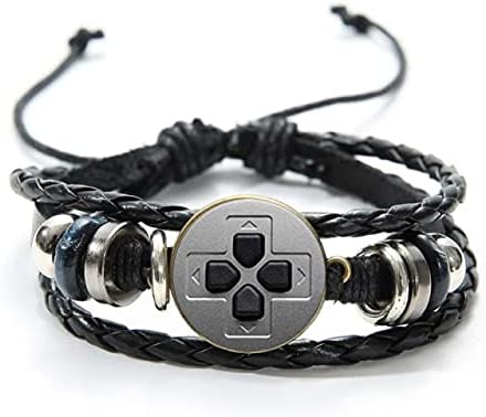 Gamers 1979 Video Game Controller Gamepad Bracelet w/ Glass Dome Top PU Leather Wristband - Black