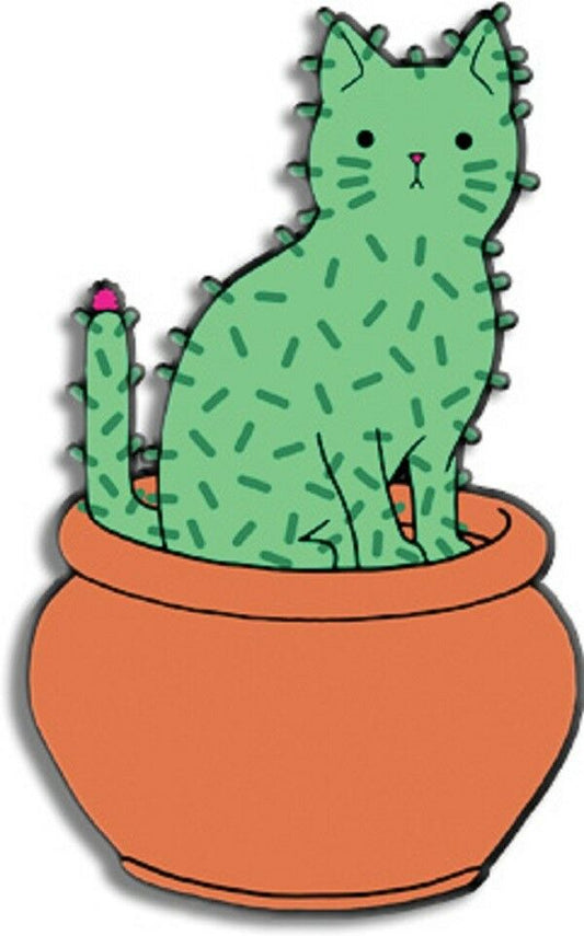 CACTUS CAT - Exclusive Matt Stewart Original Artwork, Enamel LAPEL PIN, 1.25"