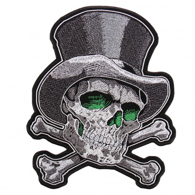 TOP HAT CROSS BONES PATCH , High Thread Embroidered Iron-On / Saw-On, Heat Sealed Backing Rayon PATCH - 8" x 10"