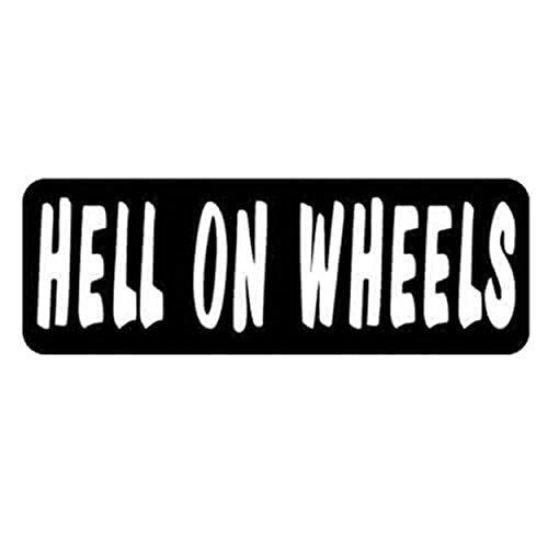 Hell On Wheels Motorcycle Helmet Stickers - Novelty Artwork Biker Decals, 4 x 1"