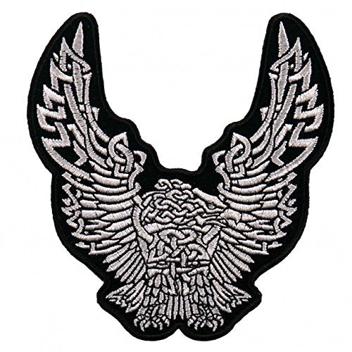 CELTIC EAGLE DOWNWING, High Thread Embroidered Iron-On / Saw-On, Heat Sealed Backing Rayon PATCH - 4" x 4"