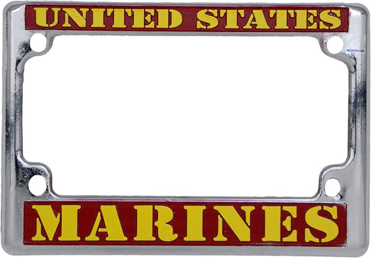 UNITED STATES MARINES LICENSE FRAME - USA American PATRIOTIC License Plate Frame Holder - Chrome - 7.25" x 5"