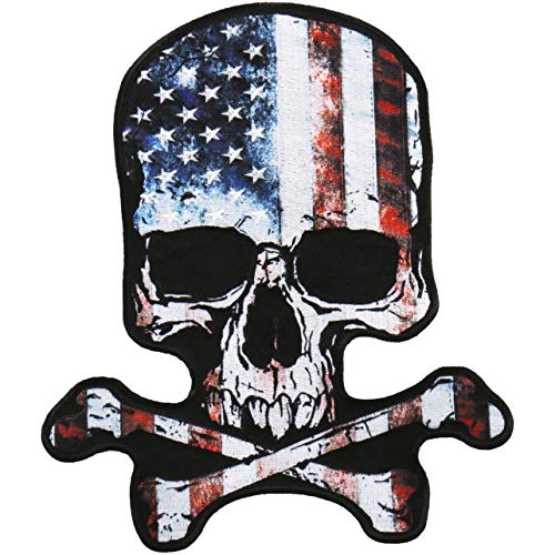 SKULL AMERICAN FLAG - Officially Licensed Original Artwork, Iron On PATCH, 9" x 9"