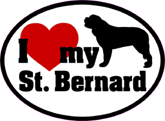 I LOVE MY ST. BERNARD Sticker - Orignal Artwork Vinyl - Dog Lover's Oval Decal Sticker - 3.5" x 4.75"