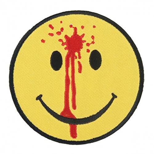 SMILEY FACE BULLET HOLE, Iron-On / Saw-On, Heat Sealed Backing Rayon PATCH - 3" x 3"