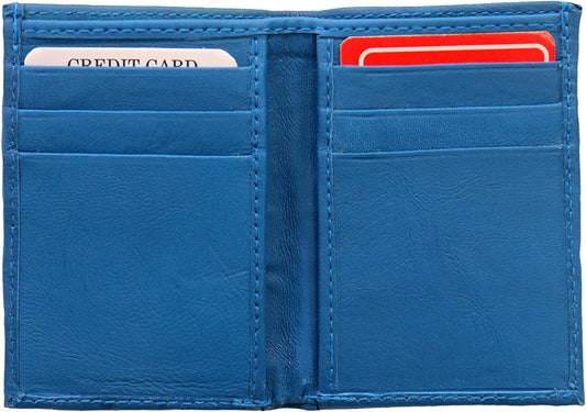 Credit Card Holding, Wallet - Genuine Lambskin Leather, Six Slots Credit Card Holder Bifold Leather Wallet, Size - S, Blue