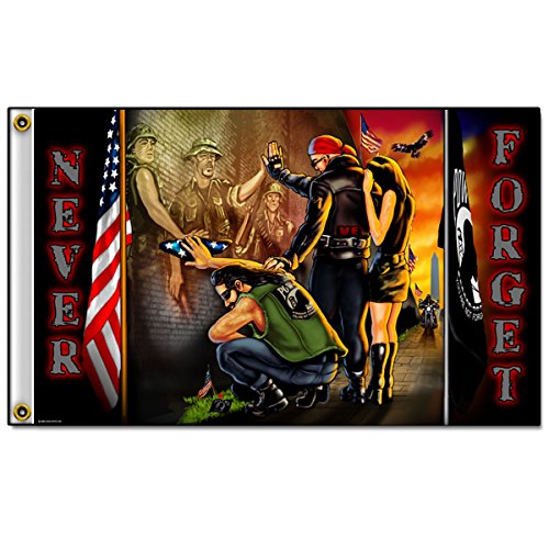 Biker Flag - VIETNAM WALL, Never Forget - 3' x 5'
