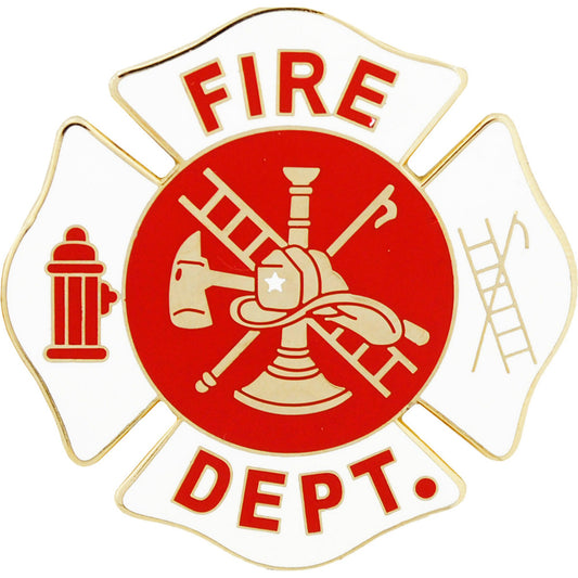 FIRE & EMS, FIRE DEPT LOGO - Original Artwork, Expertly Designed PIN White - 1.5"