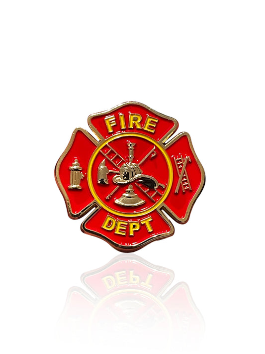 FIRE & EMS, FIRE DEPT LOGO - Original Artwork, Expertly Designed PIN Red & Yellow - 1.5"