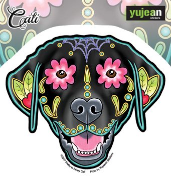 Cali of Pretty - Sugar Skull Dogs - Die Cut Sticker DECAL (CALI BLACK LABRADOR)